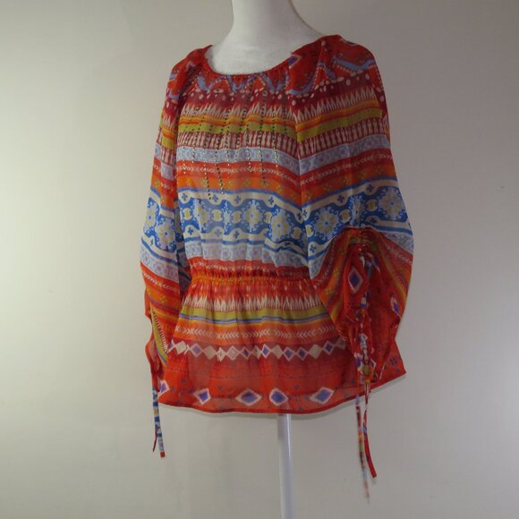 Style & Co Multi-Color Adjustable Sleeve Semi Sheer Embellished Blouse S (C1115) - Picture 4 of 6